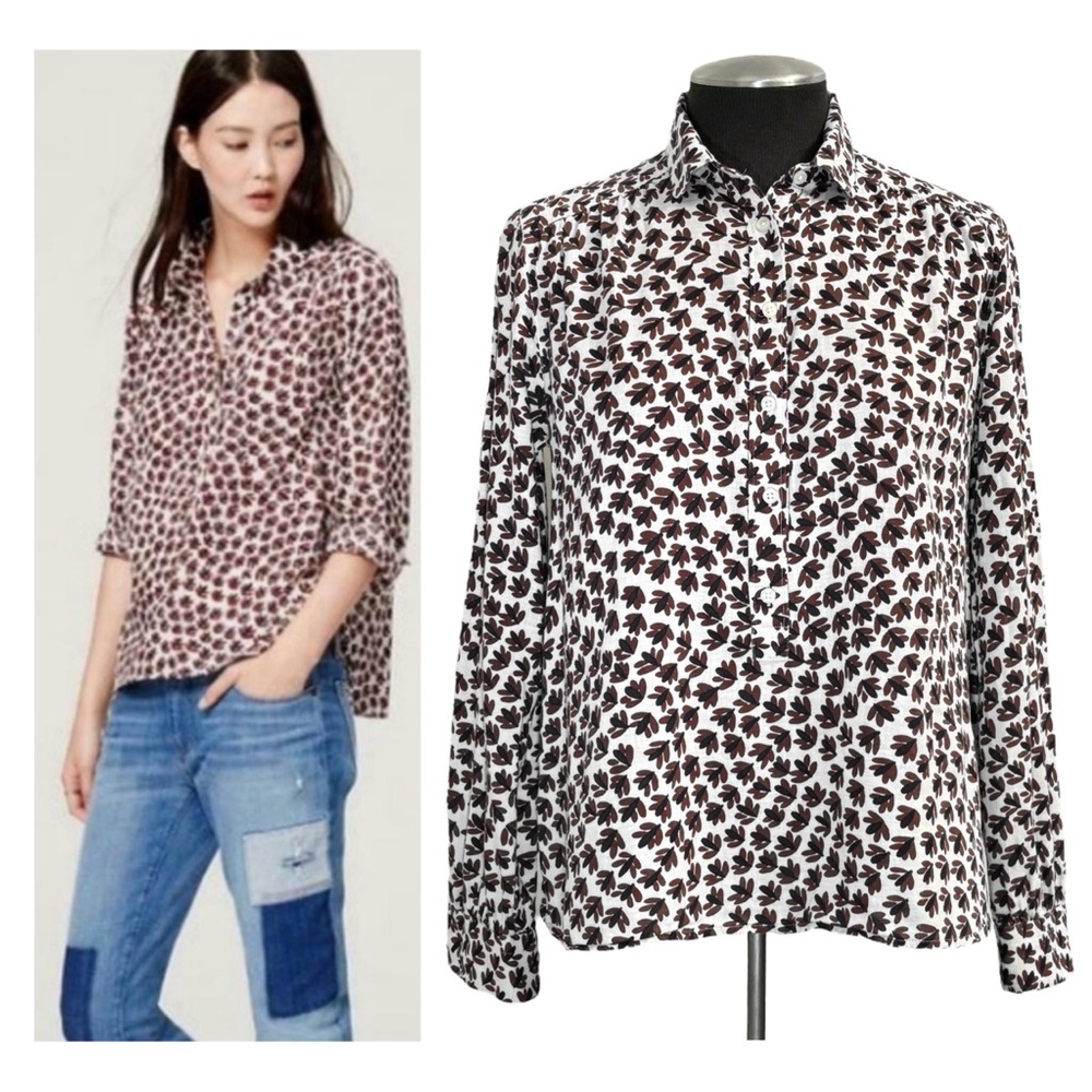 LOFT - Leaf Print Long Sleeve Softened Cotton Shirt – Small